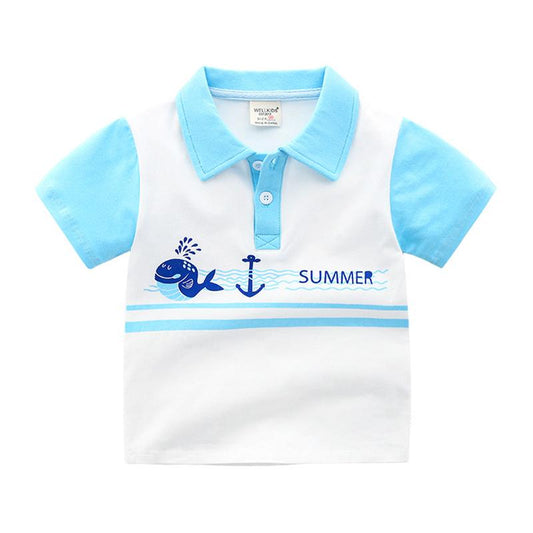 Kid Boy Dolphin Color Blocking Polo Shirt