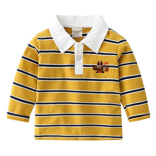 Boys Stripe Cartoon Polo Shirt Long Sleeve