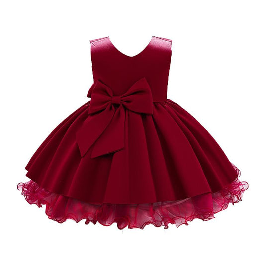 Little Girl Bow Front Mesh Princess Dress