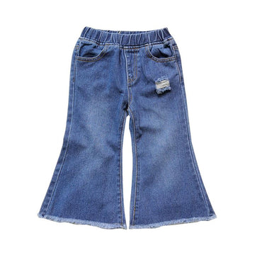 Kid Girl Ripped Denim Flared Pants