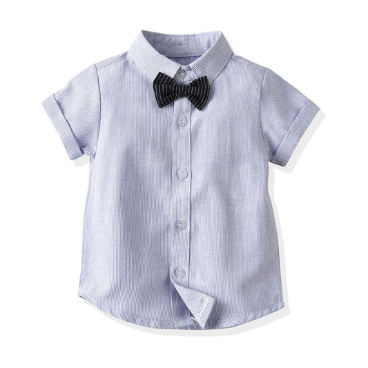 Two-piece Toddler Boys Bow Tie Stripe Shirt With Suspender Shorts