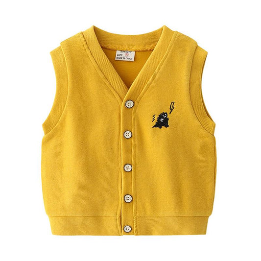 Kid Boy Embroidery Dinosaur Button Sweater Vest