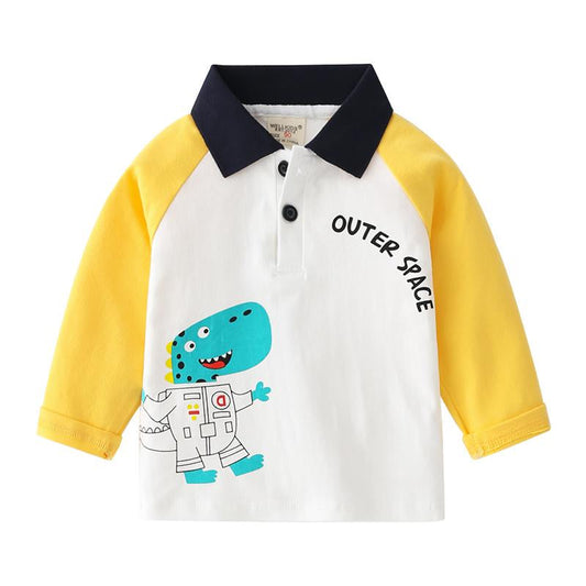 Outer Space Dino Print Kid Boy Polo Shirt