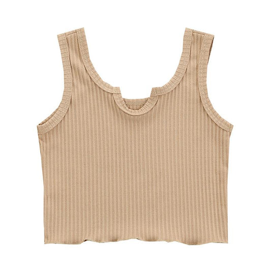 Fashion Pure Color Ribbed Cropped Tank Top For Girl