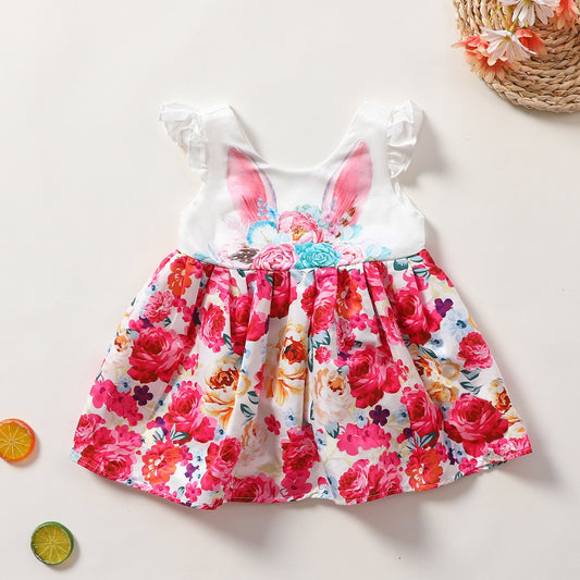 Kid Girl Ears Flower Graphic Dress