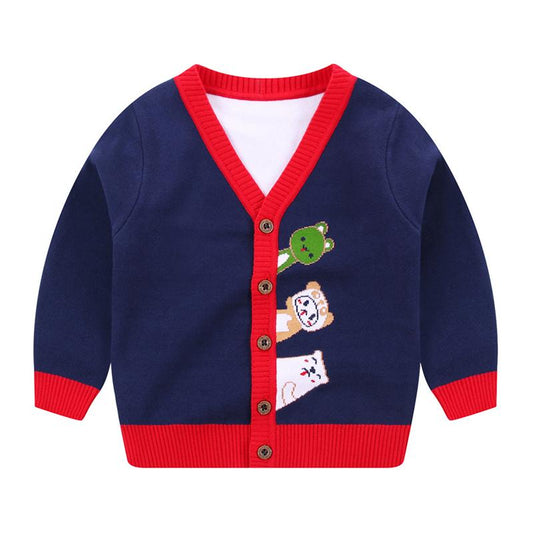 Kid Boy Cartoon V Neck Knit Cardigan