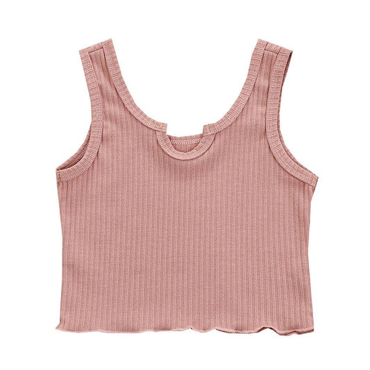 Fashion Pure Color Ribbed Cropped Tank Top For Girl