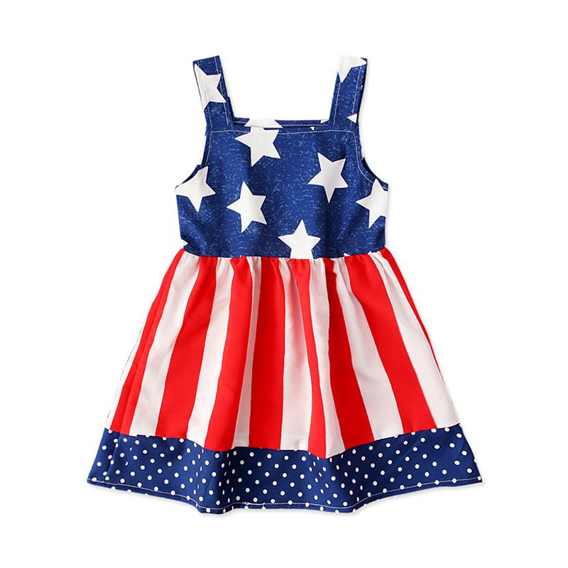 Fashion Little Girl Independence Day Star Polka Dots Pattern Stripe Dress