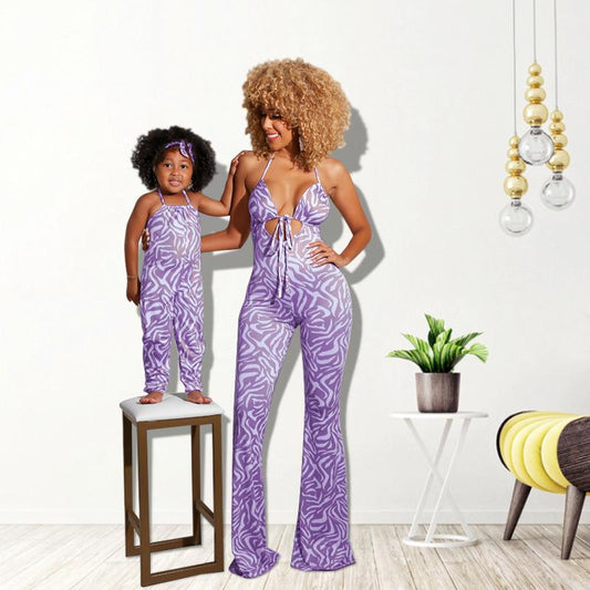 Mommy Ane Me Print Halter Neck Jumpsuit