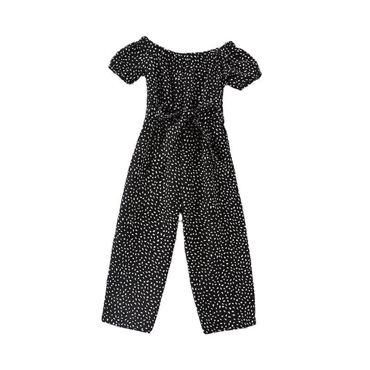 Kid Girl Allover Printed Off Shoulder Belted Jumpsuit