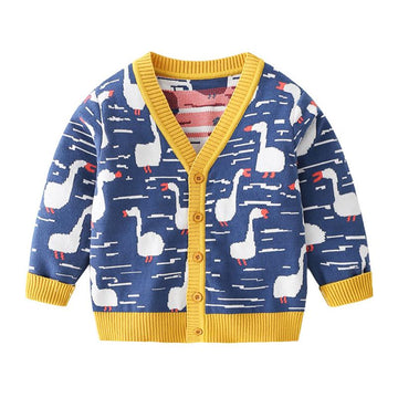 Kid Cartoon Goose Knit Cardigan