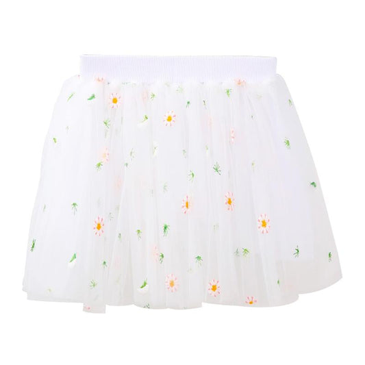 Kid Girl Embroidery Daisy Flower Mesh Skirt