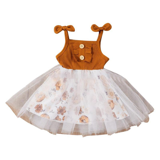 Infant Toddler Girl Ribbed Floral Mesh Cami Dress