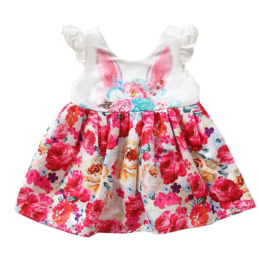 Kid Girl Ears Flower Graphic Dress