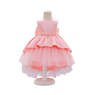 Kid Girl Party Solid Color Peplum Tiered Layered Beaded Mesh Tank Dress