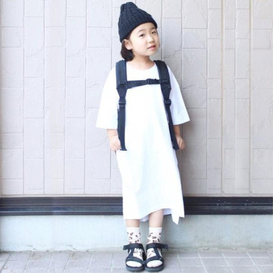 Kid Girl Solid Color Irregular Hem T Shirt Dress