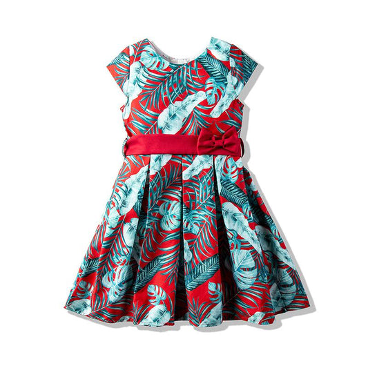 Leaves Graphic Girl Belted Dress