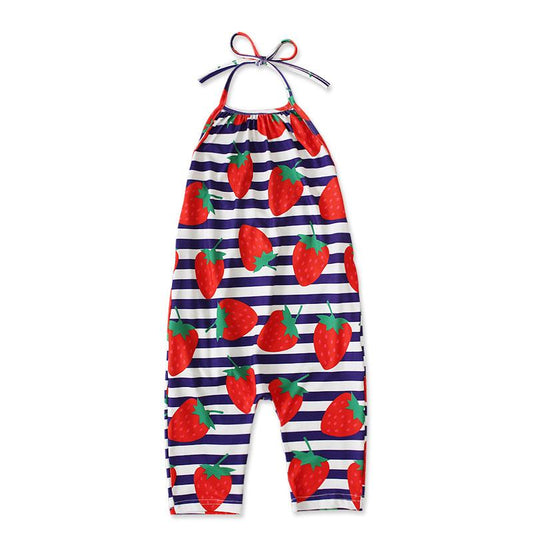 Little Girl Fruit Print Halter Jumpsuit