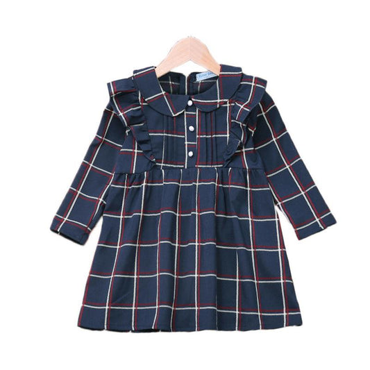 Kid Girl Contrast Collar Checked Dress