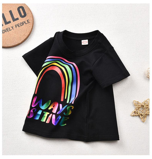 Toddler Kid Always Positive Rainbow Print T-Shirt