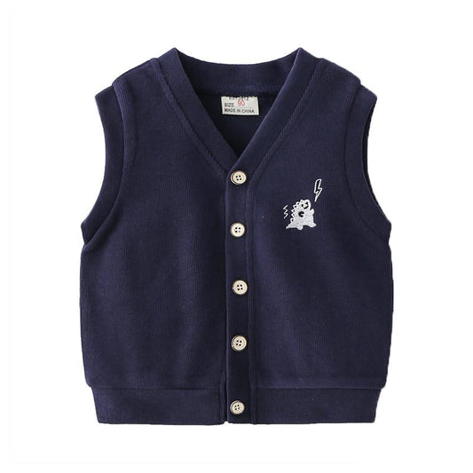 Kid Boy Embroidery Dinosaur Button Sweater Vest