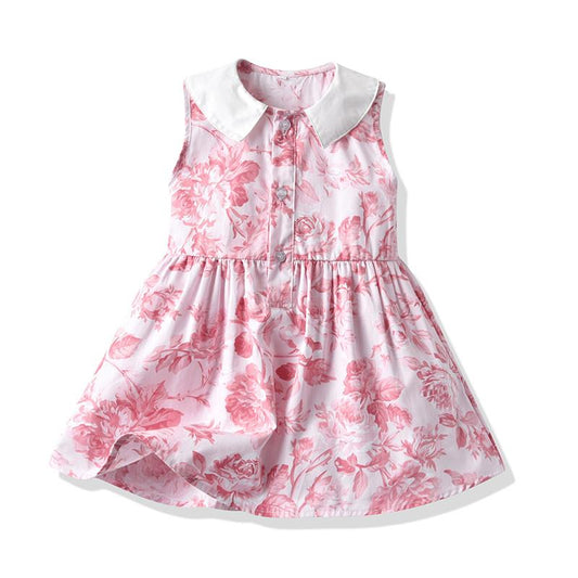 Toddler Girl Contrast Collar Print Tank Dress