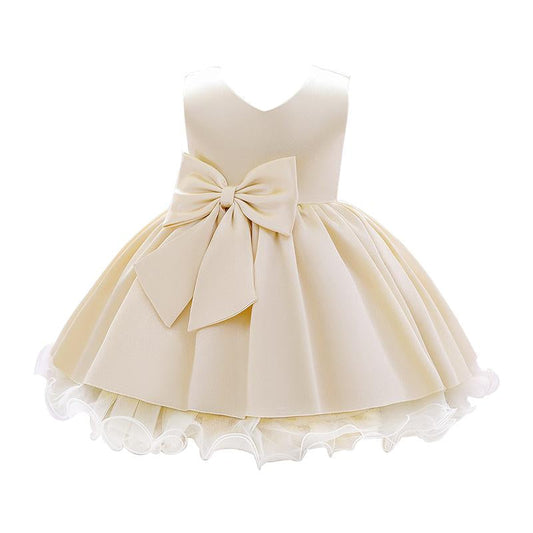 Little Girl Bow Front Mesh Princess Dress