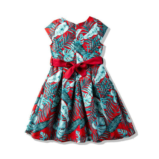 Leaves Graphic Girl Belted Dress