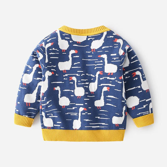 Kid Cartoon Goose Knit Cardigan