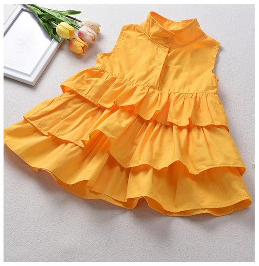 Kid Girl Mock Neck Tiered Layered Tank Dress In Yellow