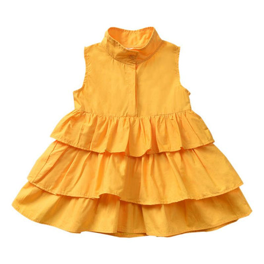 Kid Girl Mock Neck Tiered Layered Tank Dress In Yellow