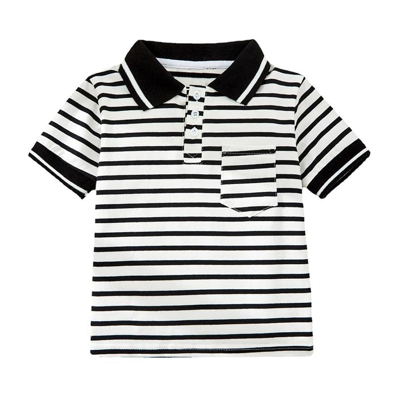 Kid Boy Stripe Turndown Collar Pocket Polo Shirt