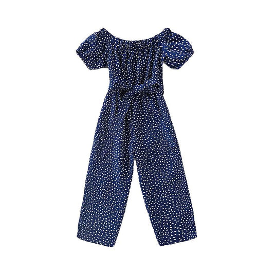 Kid Girl Allover Printed Off Shoulder Belted Jumpsuit