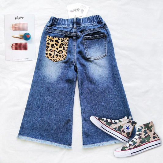 Kid Girl Leopard Pocket Wide Leg Jeans