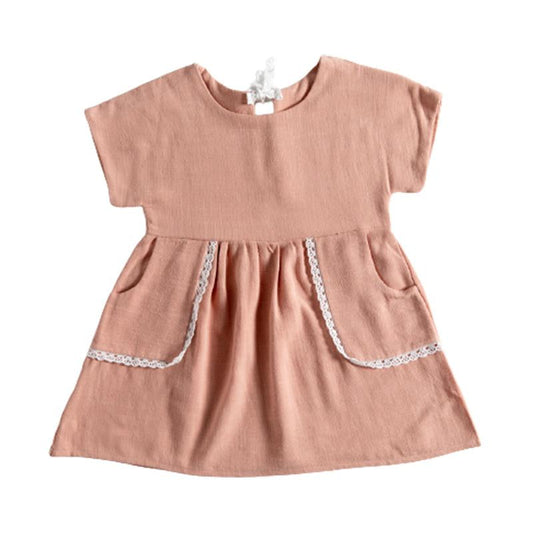 Toddler Kid Girl Dual Pocket Solid Color Dress