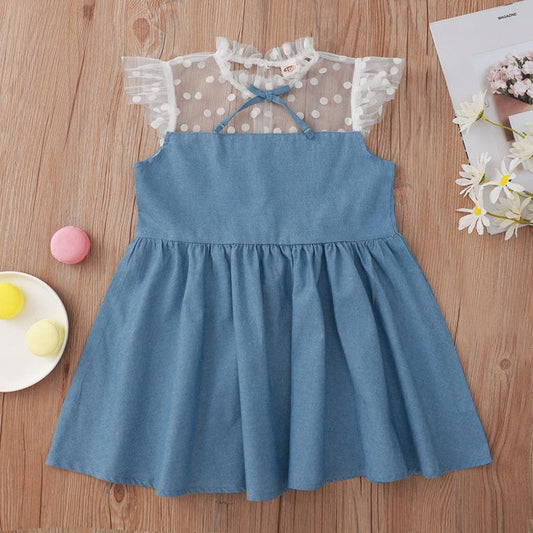 Kid Girl Polka Dots Lace Patchwork Dress