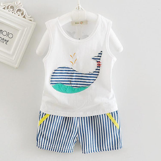 2 Pieces Set Baby Kid Boys Cartoon Tank Tops And Striped Shorts