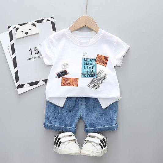 2 Pieces Set Baby Kid Boys Letters T-Shirts And Solid Color Shorts